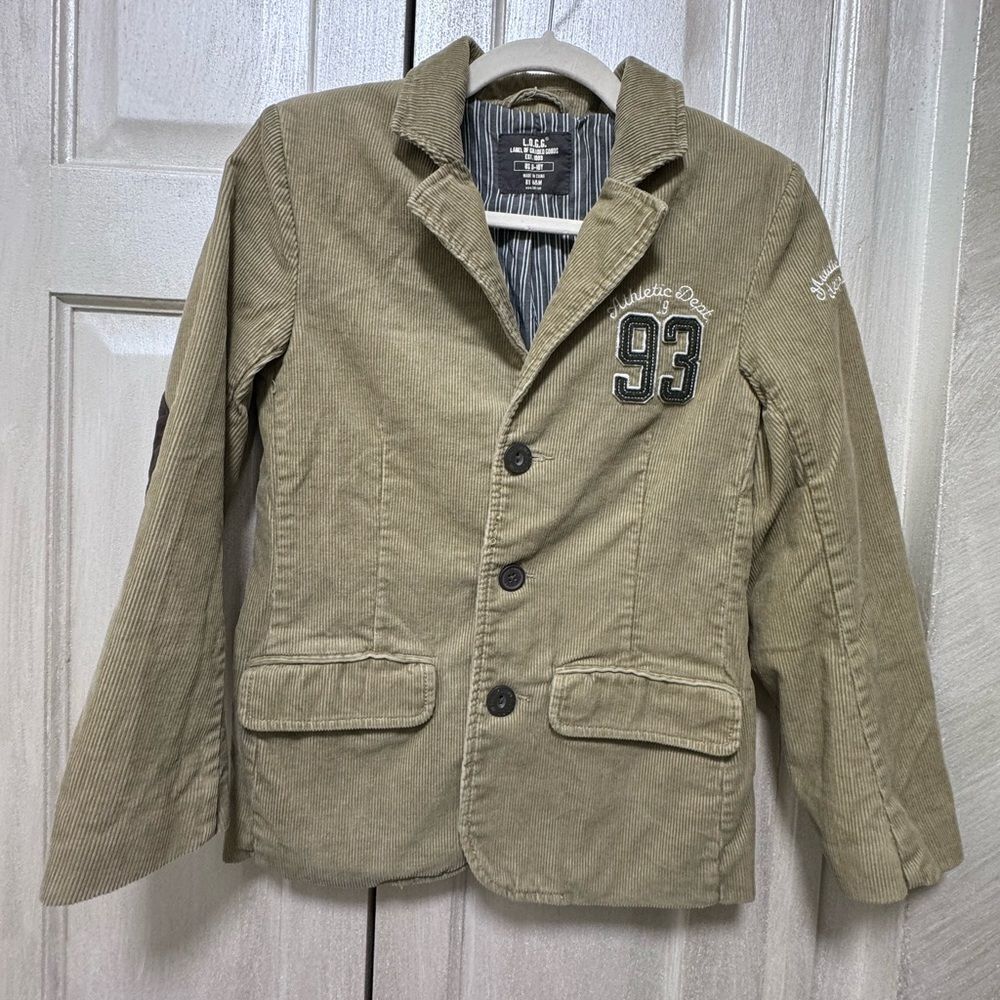 H&M Boys 9-10 Taupe Cotton Corduroy Academy Blazer Sport Coat Lined